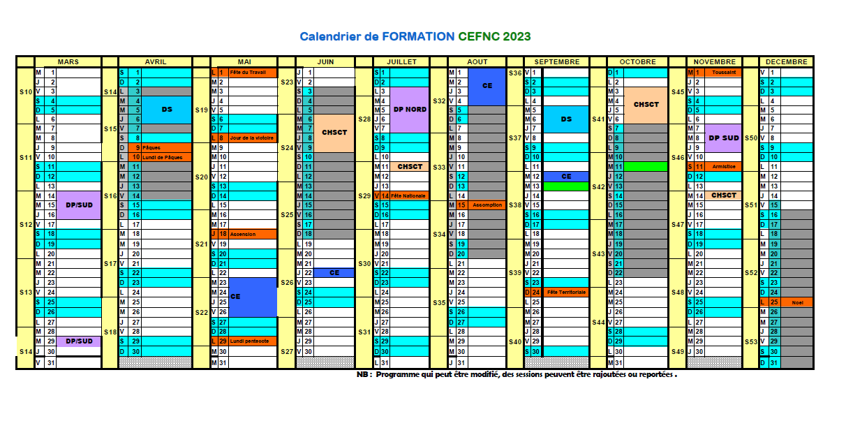 Le calendrier prévisionnel de formation CEFNC 2023